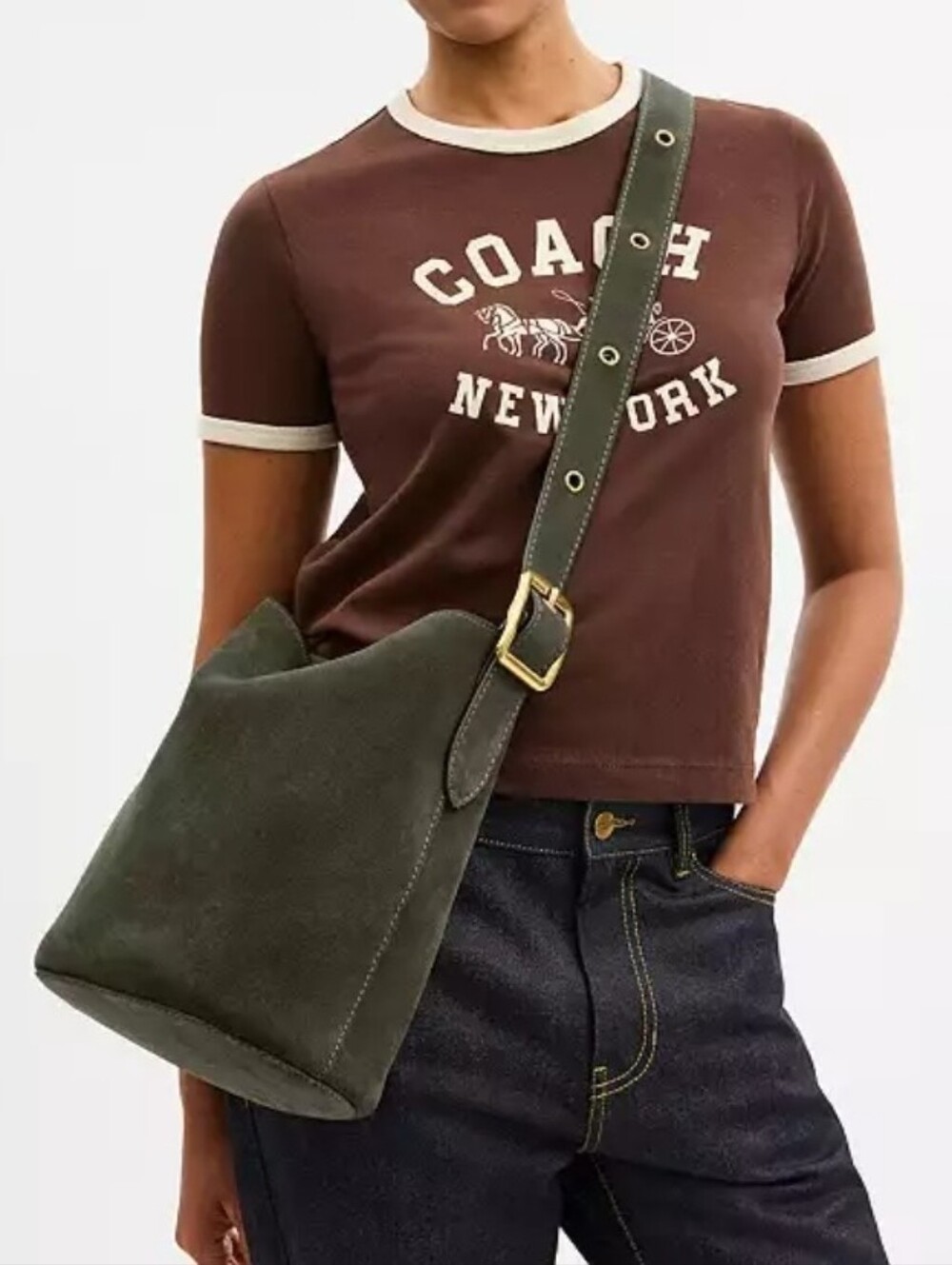 NWT COACH Bleecker Bucket Bag in Suede - Olive Color